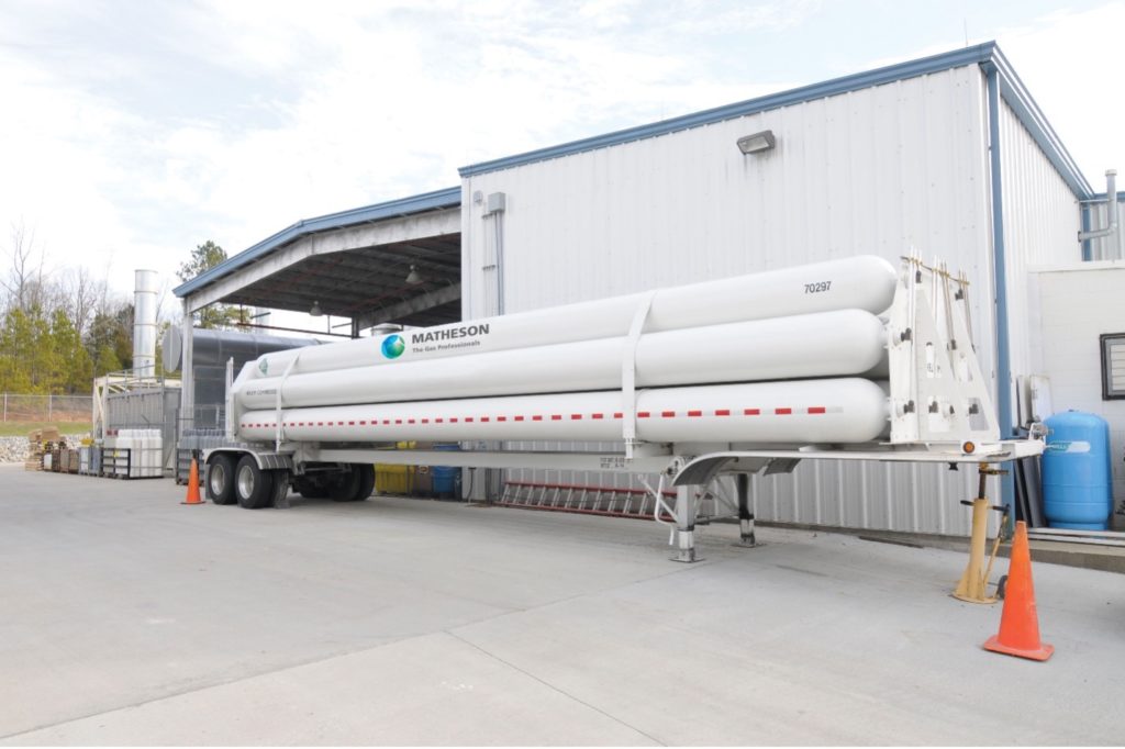 high pressure helium in a gas phase tube trailer