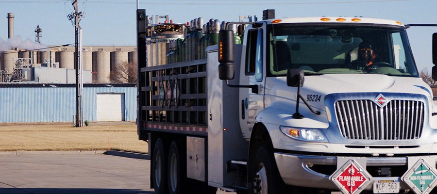 Acetylene cylinders delivered by truck